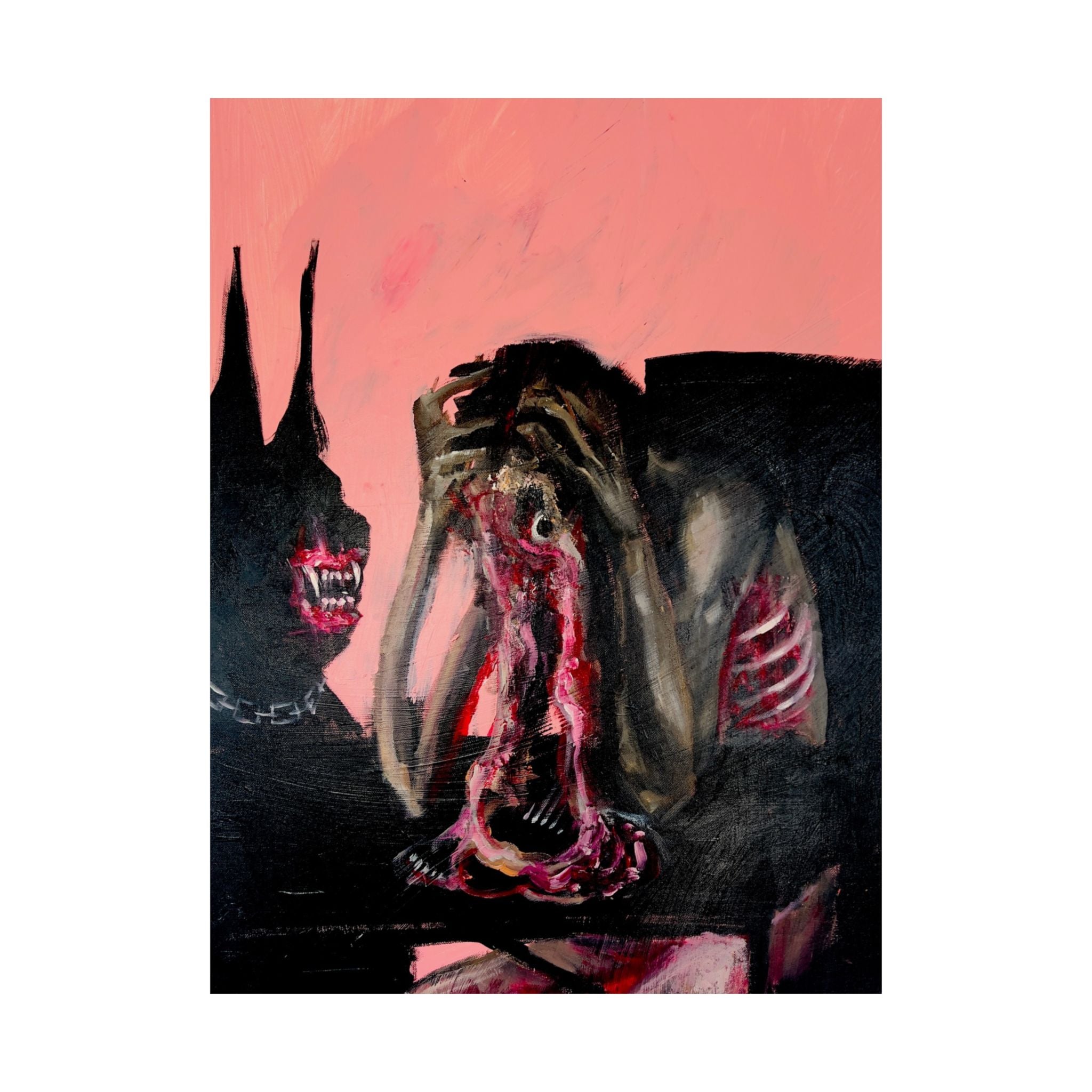 A dog waits for his master to rot away so that he can eat him